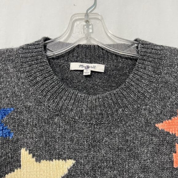Madewell Sweater Small Charcoal Gray 100% Merino Wool Starry Cropped Boxy - Picture 2 of 13